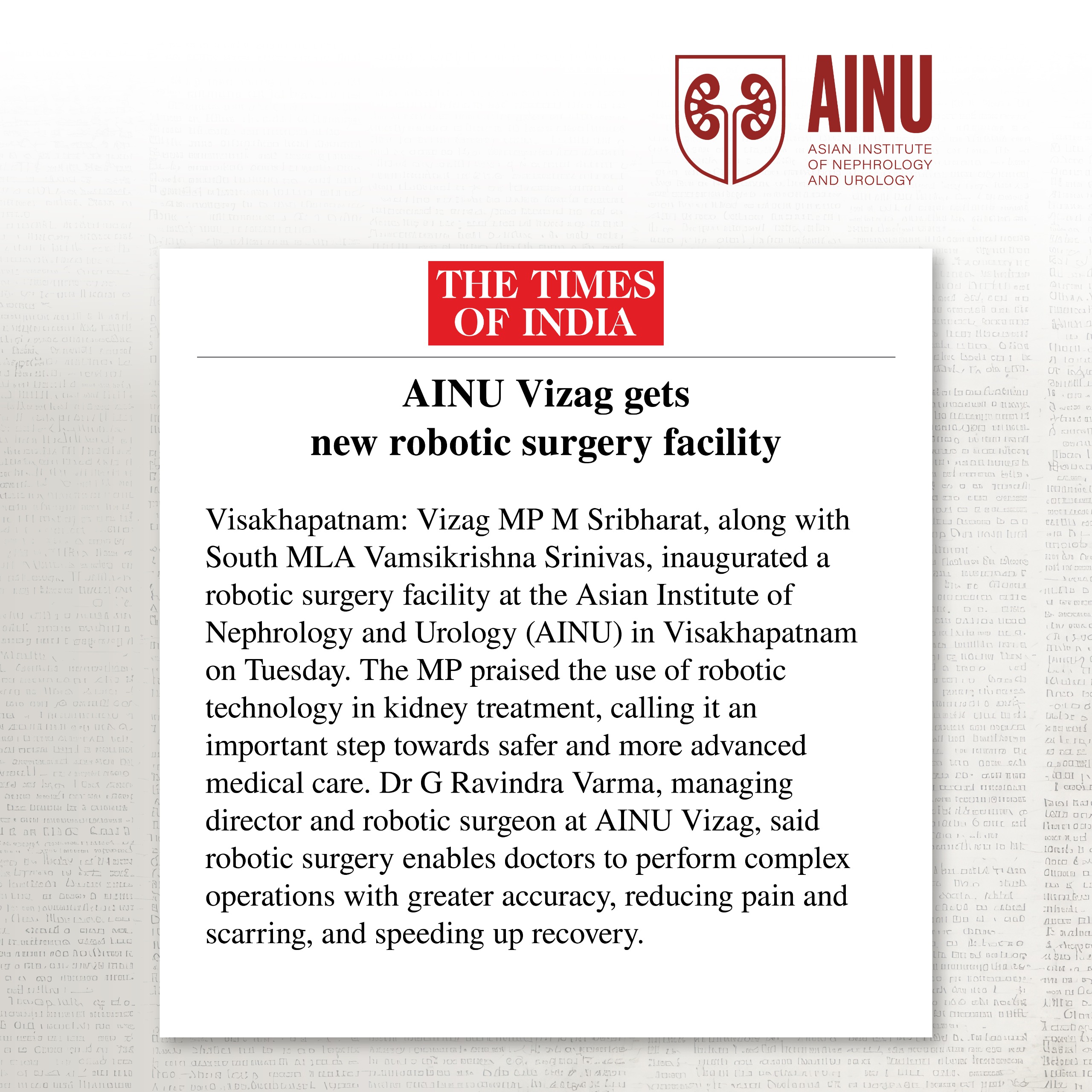 AINU Hospital in Visakhapatnam Inaugurated Robotic Surgery Facility