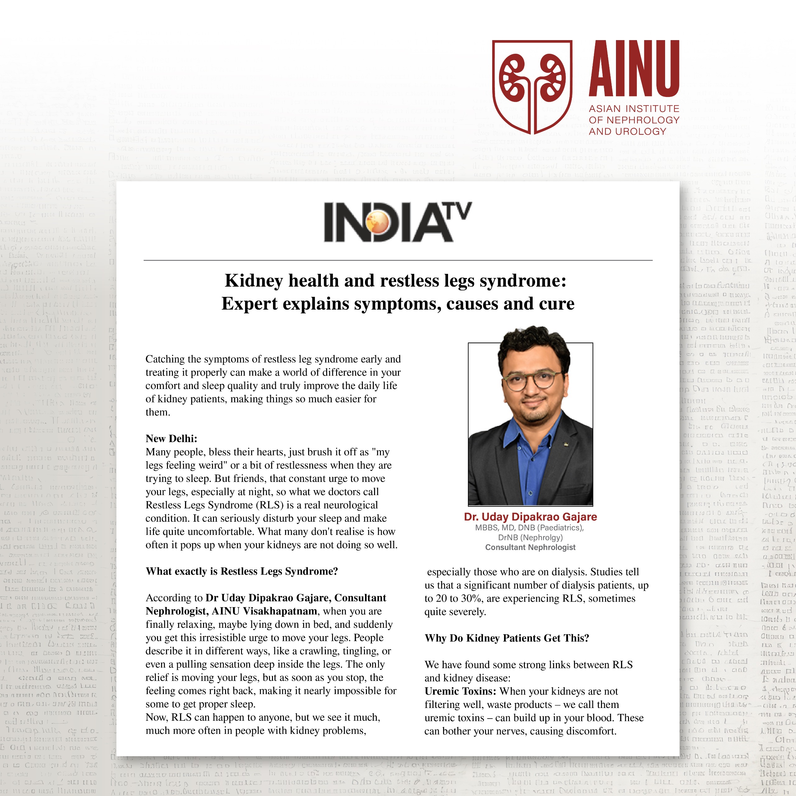 Kidney Health And Restless Legs Syndrome: Expert Explains Symptoms, causes And Cure